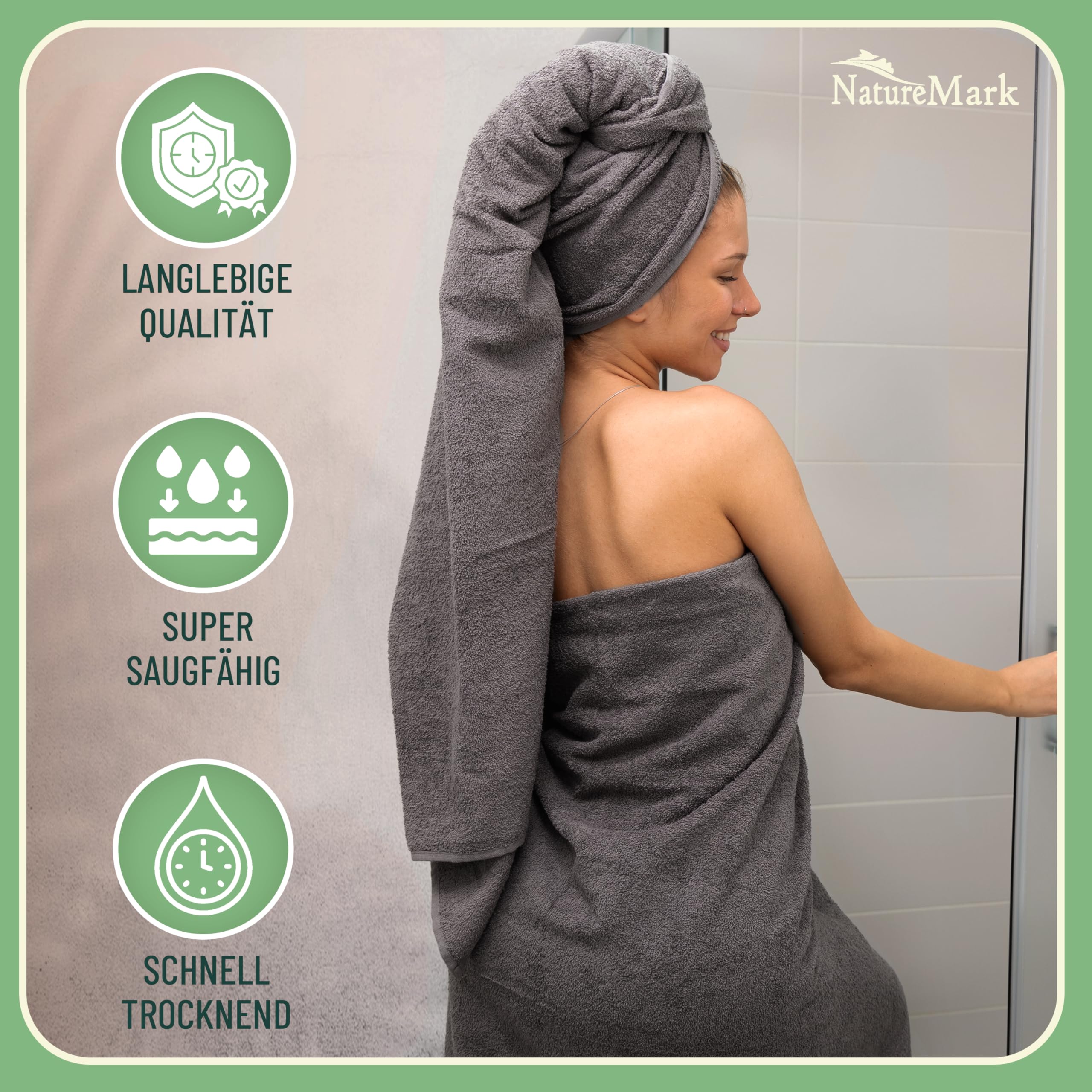 Green Mark Handtuch-Set mit 10 Teilen – 100% Baumwolle – 4 Handtücher 50 × 100 cm, 2 große Duschtücher 70 × 140 cm, 2 Gästetücher 30 × 50 cm und 2 Waschhandschuhe – Anthrazitgrau 4