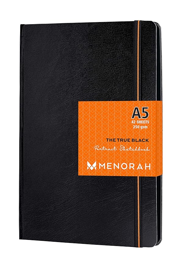 MENORAH A5 The True Black Sketch Book for Artist 250 GSM Hard