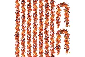 CQURE 9 Pack Fall Leaf Garland, Total 53.1Ft Artificial Fall Vines Autumn Garland Fall Maple Leaves Thanksgiving Decor for Home Wedding Fireplace Christmas