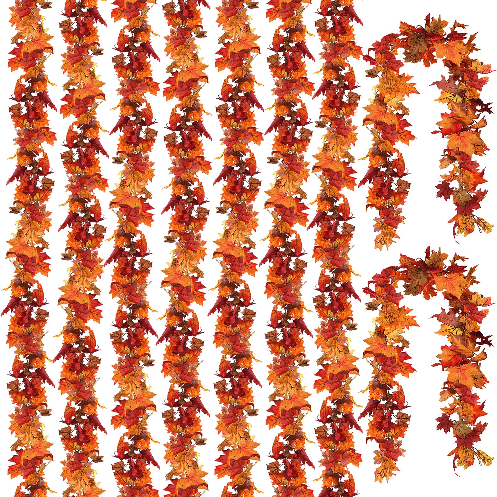 Photo 1 of CQURE 9 Pack Fall Leaf Garland, Total 53.1Ft Artificial Fall Vines Autumn Garland Fall Maple Leaves Thanksgiving Decor for Home Wedding Fireplace Christmas