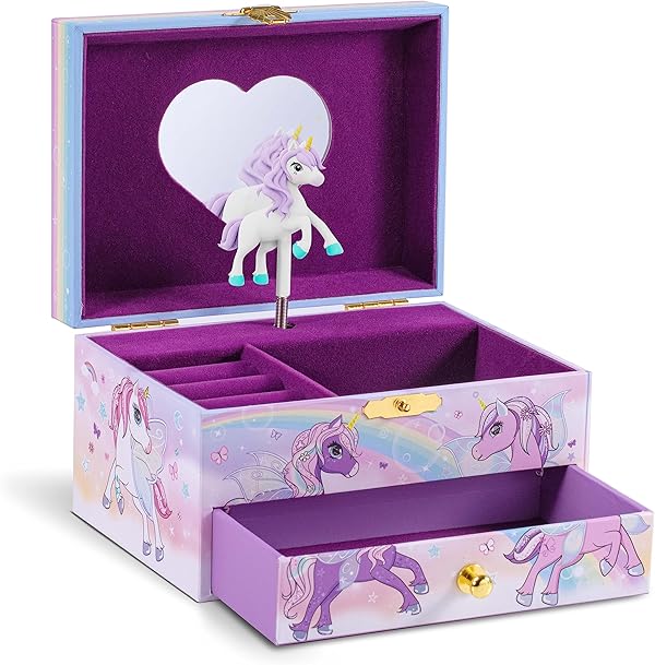 CRAZE, EINHORN Schmuckkästchen Kinder mit Spieluhr , Schmuckschatulle Mädchen mit drehendem Einhorn & Spiegel