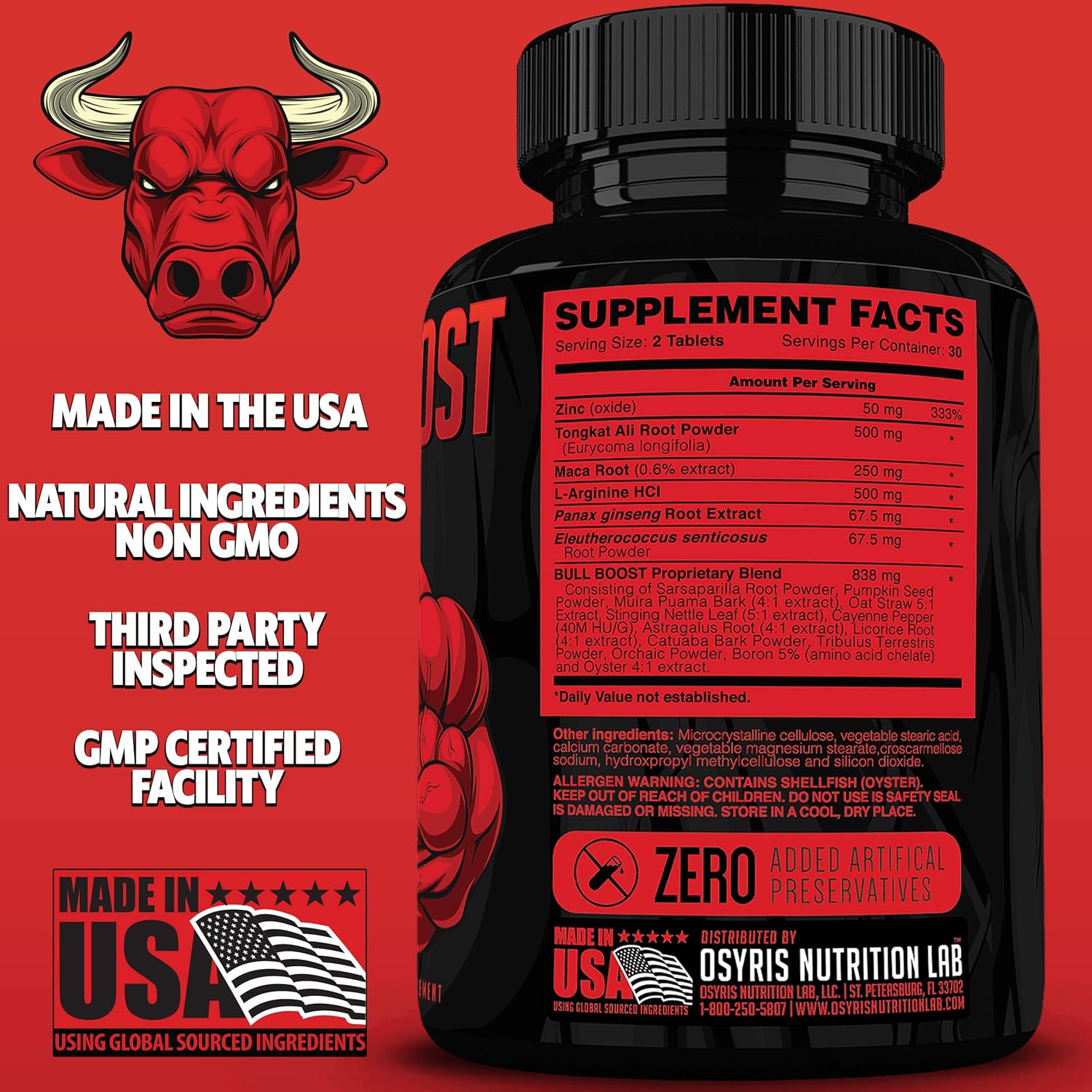 Bull Boost Testosterone Booster for Men - Enlargement Supplement - Increase Size, Strength, Stamina - Energy Enhancing, Mood, Endurance Boost - Natural Male - 1 Month Supply - Made in USA: Health & Personal Care