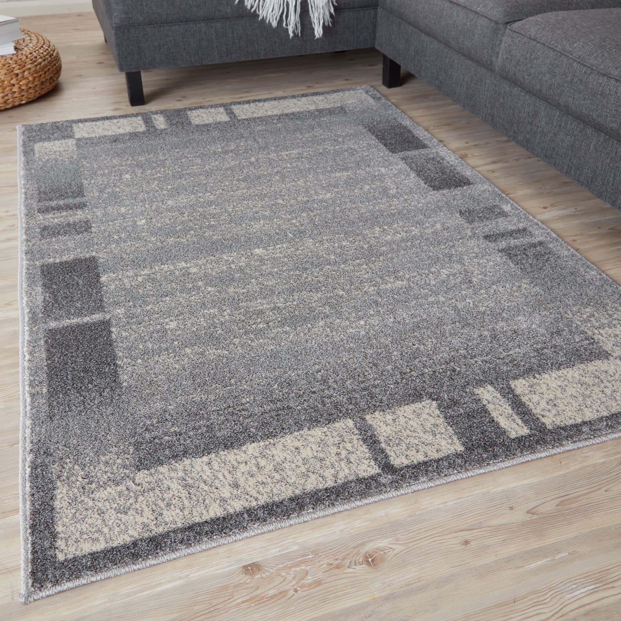 THE RUGS Ultra Soft Area Rug – Modern Luxury Fluffy Rug, Grey Plain Pattern Rugs for Living Room, Bedroom, Kids Room (120x170 cm, Grey)