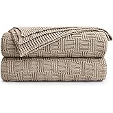Longhui bedding Cotton Khaki Cable Knit Throw Blanket for Couch Sofa Bed with Bonus Laundering Bag – Large 60 x 80 Thick, 3.4 LB, Machine Washable, Comfortable Home Décor