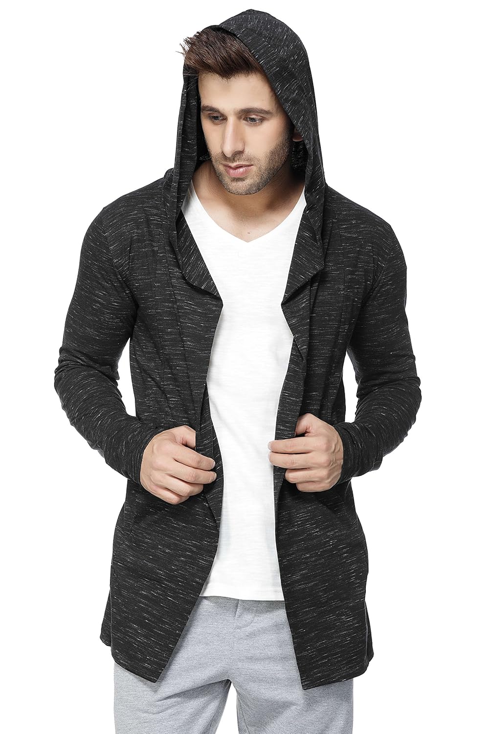tinted men's cotton blend hooded full sleeve cardigan (tj5407)