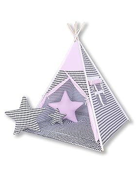 Amilian® Tipi Spielzelt Zelt für Kinder T19 (Spielzelt mit Tipidecke/mit 3 x Sternkissen)