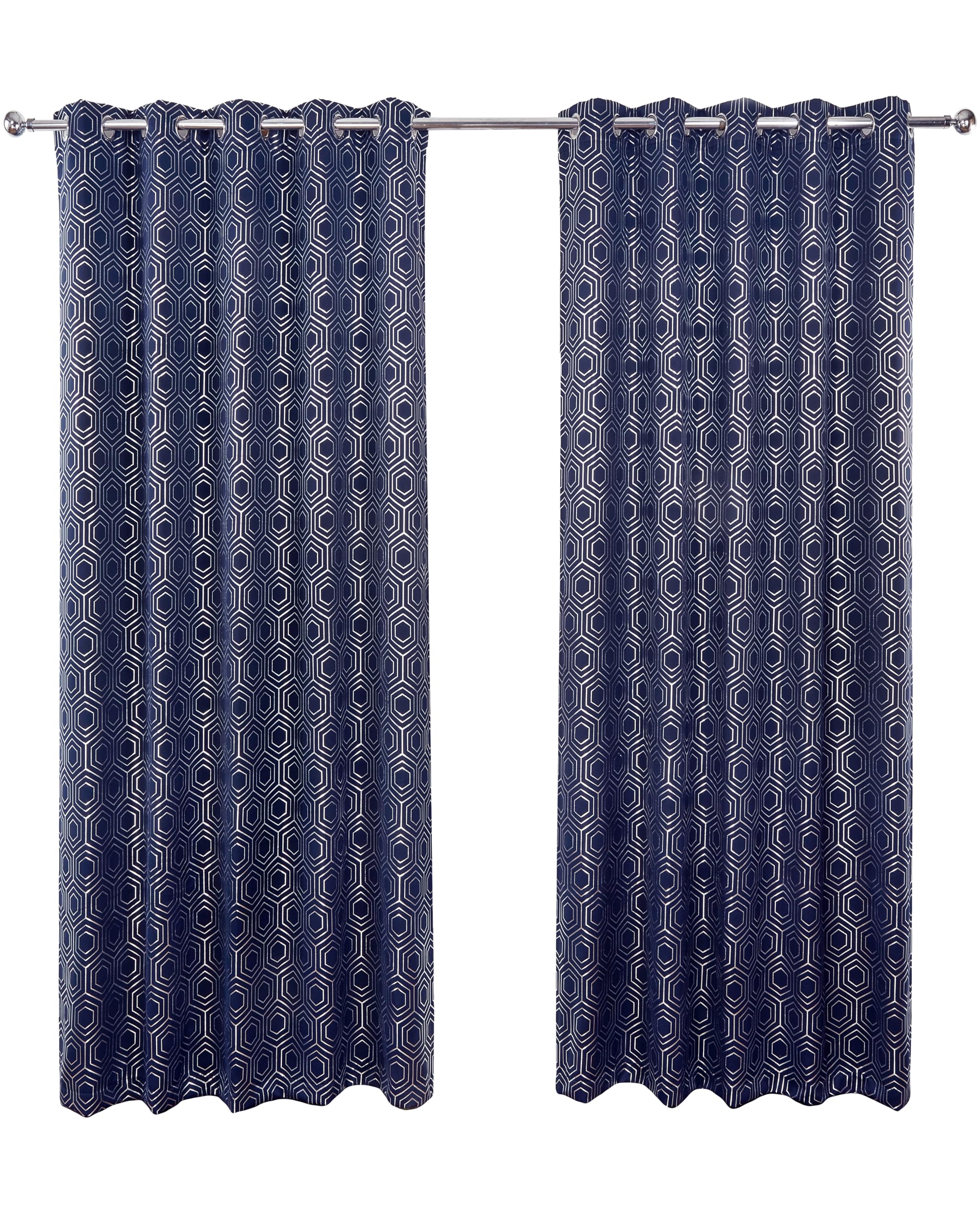 Emma Barclay – Blackout Curtains for Bedroom Living Room Thermal Insulated Woven Eyelet Geometric Blackout Curtains Hartford Collection (66” x 72” Inch)(Navy)