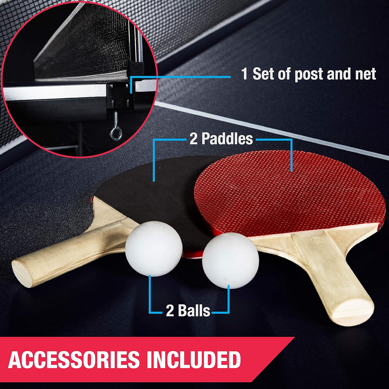 MD Sports Table Tennis Set, Regulation Ping Pong Table with Net, Paddles and Balls (8 Pieces) - Blue and White : Sports & Outdoors