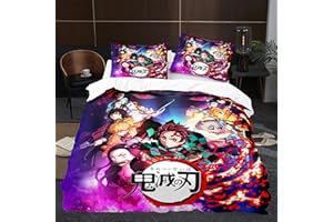 HVEEUL Anime 3D Demon Slayer: Duvet Cover 3 Piece Bedding Set,Teen Comforter Cover Set Super Soft Duvet Cover with Pillowcase(Style 2 Queen: 90"x90"