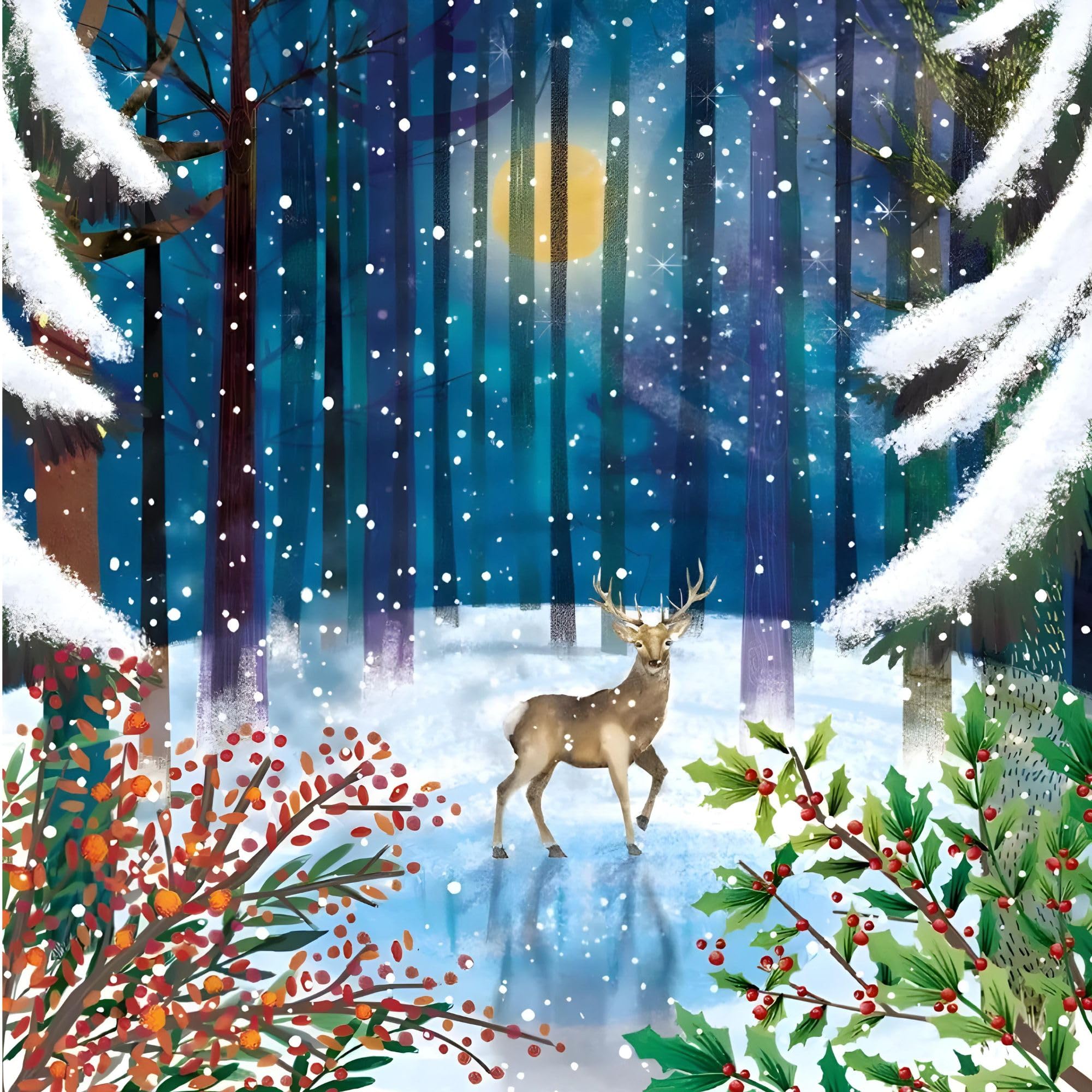 GBCC Charity Christmas Cards - Pack of 10 Premium Christmas Greeting Cards with Envelopes - Festive Stag Forest Scene - Supporting UK Charities