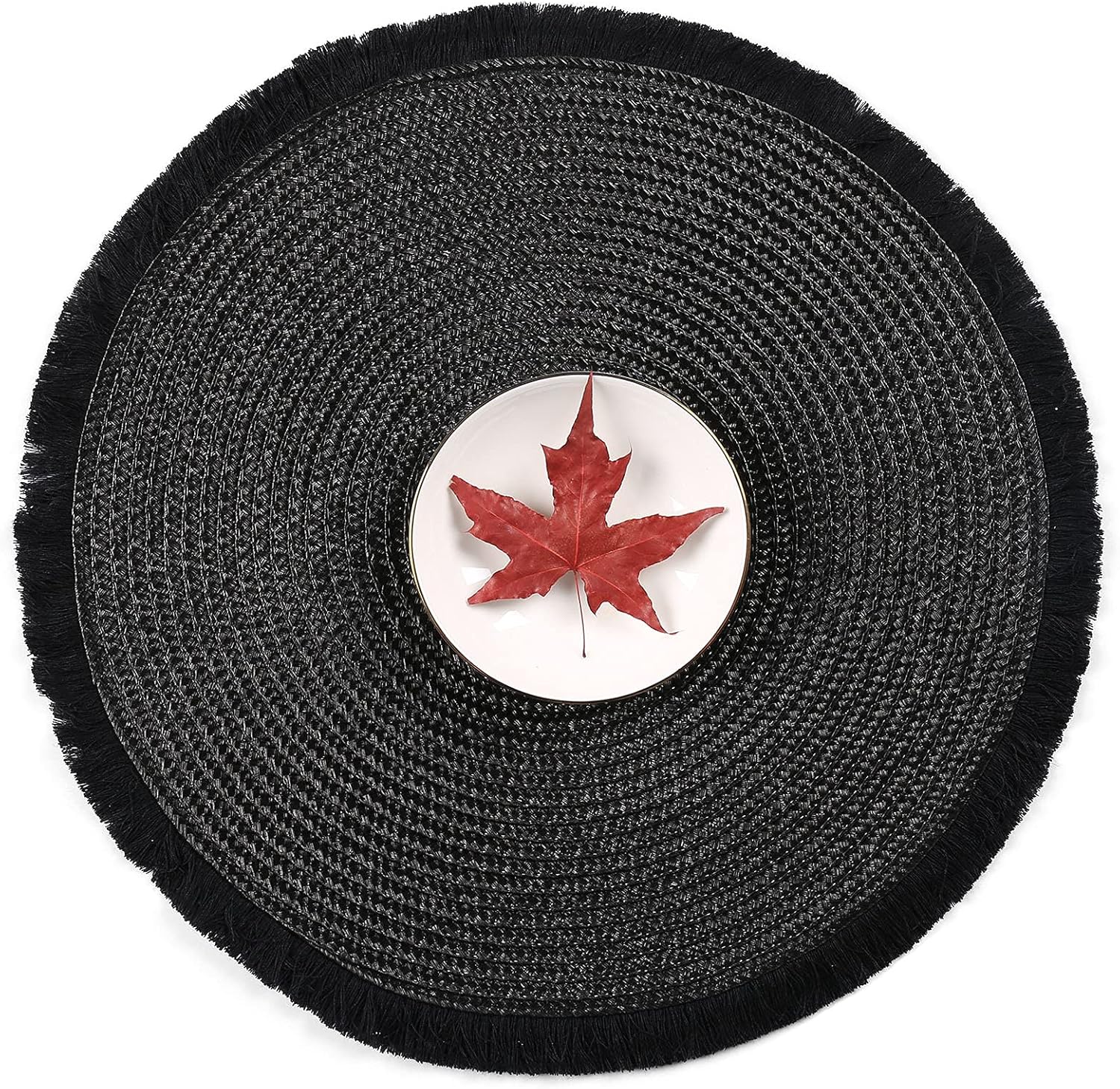AHHFSMEI Round Braided Placemats 13.8 Inch Round Table Mats for Dining Tables Woven Heat Resistant Place mats Set of 6 (Black Tassels): Home & Kitchen