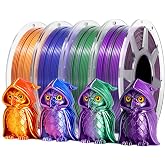 YOOPAI Dual Color Silk PLA Filament Bundle 1.75mm, Multicolor 250g x4, Shiny Gradient PLA with Dynamic Color Shift for Bambu Lab &amp; FDM 3D Printers, Red Gold+Red Blue+Purple Green+Black Purple