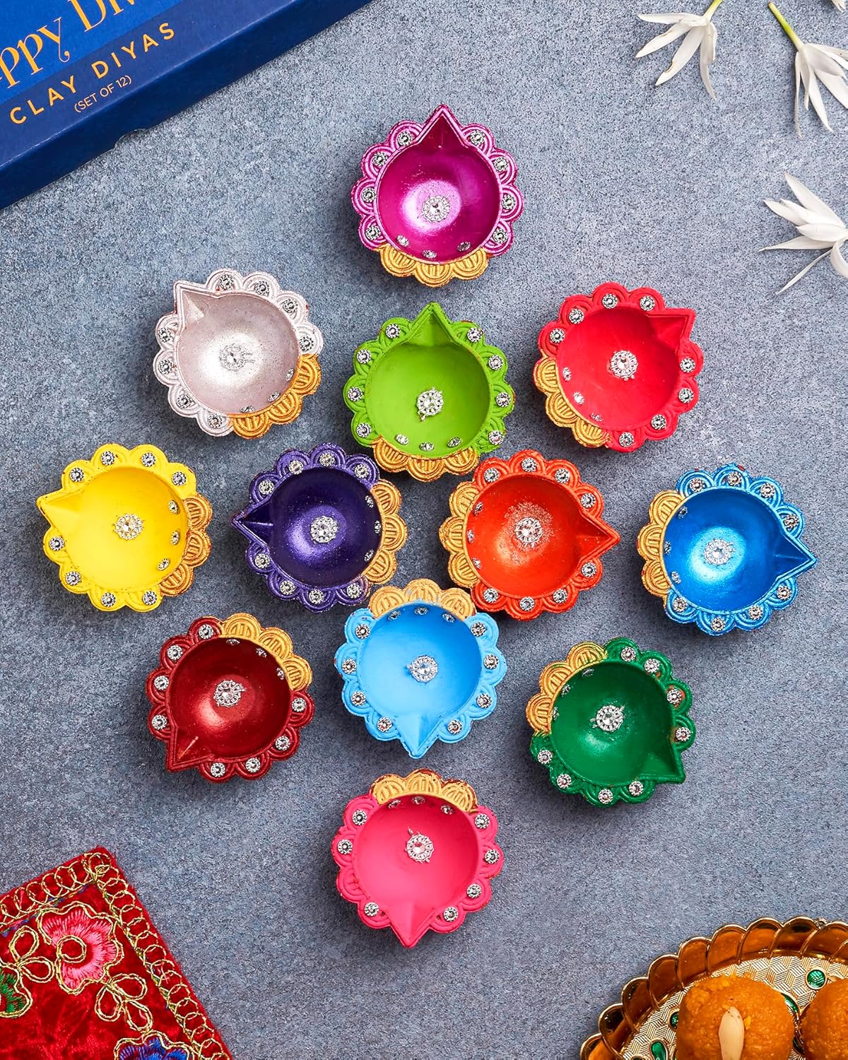Oil Lamps & Accessories - IndoTribe 12Pc Diwali Diyas For Decoration Diwali Decorations For Home Diwali Lights Diwali Decor Diwali Diya Diwali Candle Diwali Gifts For Friends Clay Diya For Diwali Tea Lights Candles Diwali Diya