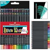 Faber-Castell Black Edition Colored Pencils - 36 Count, Black Wood and Super Soft Core Lead, Neon and Pastel Color Pencil Set