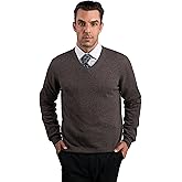 JENNIE LIU Mens 100% Cashmere V Neck Sweater | Ultra-Soft, Breathable Knit for Golf & Cold Weather (Brown, XX-Large)