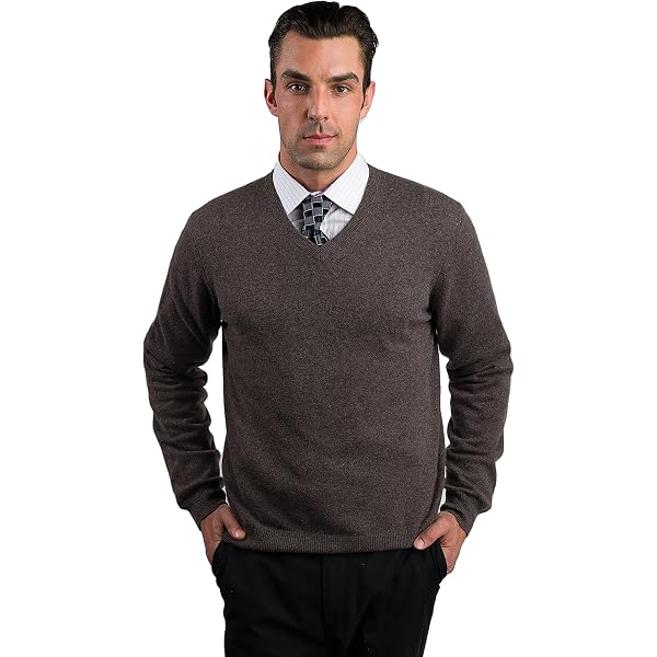 Suéter De Cachemira 100% Pura Para Hombre - Marrón, Talla XL, Cuello Redondo, Lujo Ligero