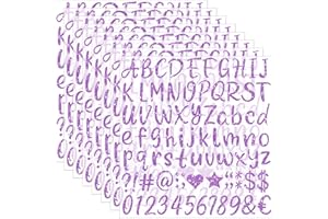 STICEARD 648 PCS Letter Stickers Glitter Alphabet Stickers Self Adhesive Waterproof Vinyl Small ABC Letters for Graduation Cap Water Bottles Cup Mailbox Number Scrapbooking Notebook Sign Craft Decor(8,Purple)