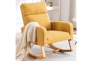 YUUIJOAA Rocking Chair Nursery - Glider Modern Accent Chairs Upholstered Linen Rocker Padded Armchair for Indoor Living Room Bedroom Light Yellow