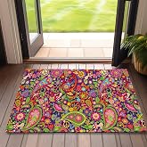 Boho Hippie Flowers Welcome Door Mat,Vivid Peace Doormat for Outside Entrance Home Decor,Non-Slip Carpet Rugs with Felt Entryway Mat for Patio Indoor Front 17