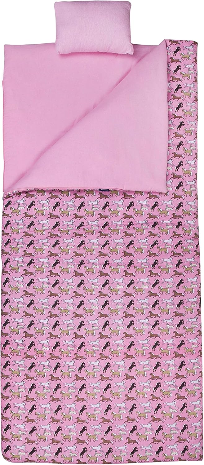 Wildkin Kids Sleeping Bags for Boys and Girls, Perfect Size for Parties, Camping, and Overnight Travel, Sleeping Bag, Cotton Blend Materials, BPA-free, Measures 66 x 1. 5 x 30 Inches (Horses)