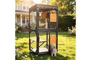 Aivituvin Catio Outdoor Cat House Movable Enclosures on Exercise Wheels Cat Cage with Upgraded Resting Box Waterproof Cover (