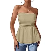 PRETTYGARDEN Womens Tube Tops Trendy 2026 Summer Casual Ruffle Hem Cute Tank Tops Going Out Strapless Shirts Vacation Outfits