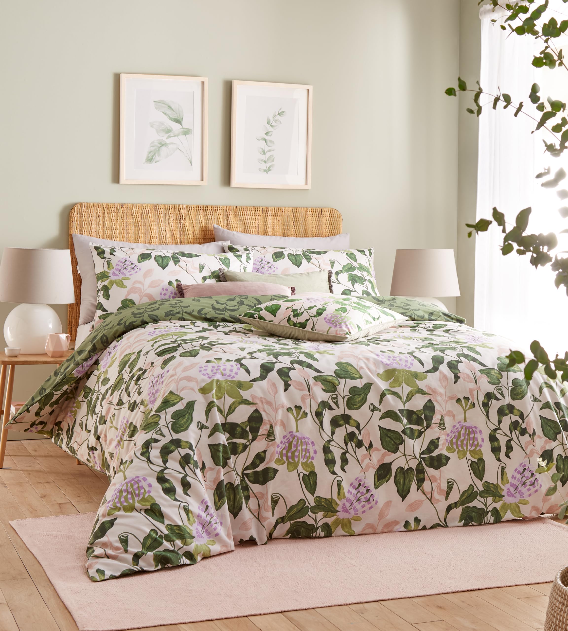 furn. Wylder Nature Passiflora Botanical Duvet Cover Set, Peach/Vine Green