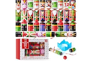 JOYIN 12 pcs Christmas No-Snap Party Favor, Xmas Nutcracker Design Funny Gifts for Kids Includes Party Hat, Jokes & Gifts, Christmas Table Decorations for Dinner Traditions Party Supplies