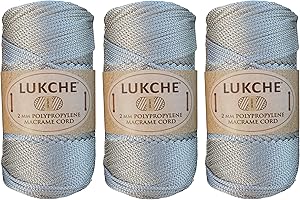 LUKCHE Polyester Macrame Cord 2mm x 125 Yards, 100% Polypropylene Premium Macrame Rope, Colorful Yarn Crochet Macrame Bag Craft for Wall Hangers, Bags, Bottom Plates, Carpets (Latte, 3 Skein)