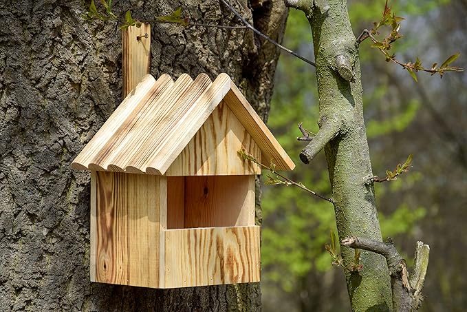 22 5 X 19 5 X 33 Cm Halboffene Nisthohle Fur Nischenbruter Dobar 13076e Geflammter Nistkasten Mit Grosser Offnung Braun Kiefer Wildvogel Garten