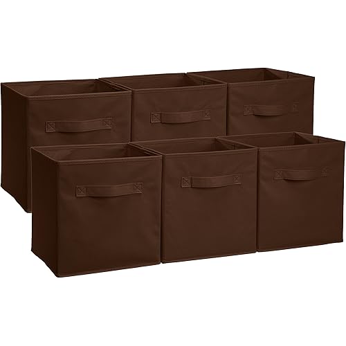 Amazon Basics Collapsible Fabric Storage Cubes Organizer with Handles, Brown - Pack of 6