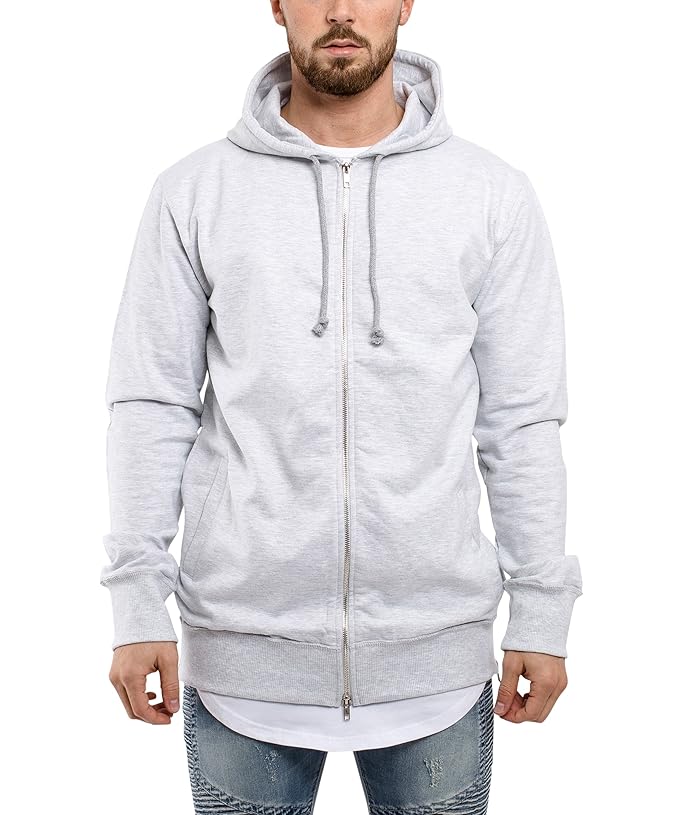 Blackskies Raw Hem Zip Hoodie Herren Langer Pullover Oversized Kapuzenpullover Sweater Grau Anthrazit Grün