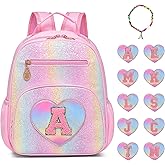 I IHAYNER Kids Glitter Initial Backpack Mini Backpack for Girls Lightweight Toddler Preschool Backpack Girls Personalized Trendy Stuff Gifts Pink A