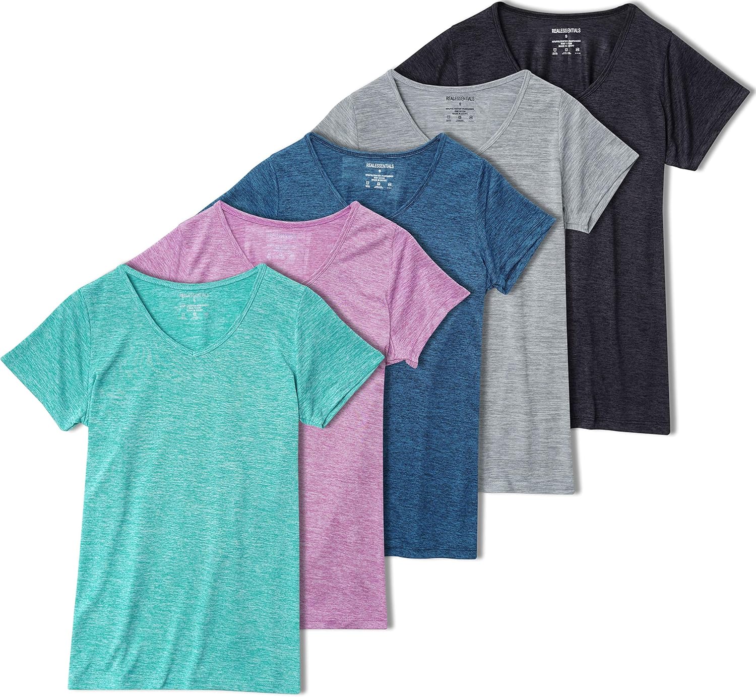 5-Pack Women's Short Sleeve V-Neck Activewear T-Shirt Dry-Fit Moisture Wicking Perfomance Yoga Top: Clothing