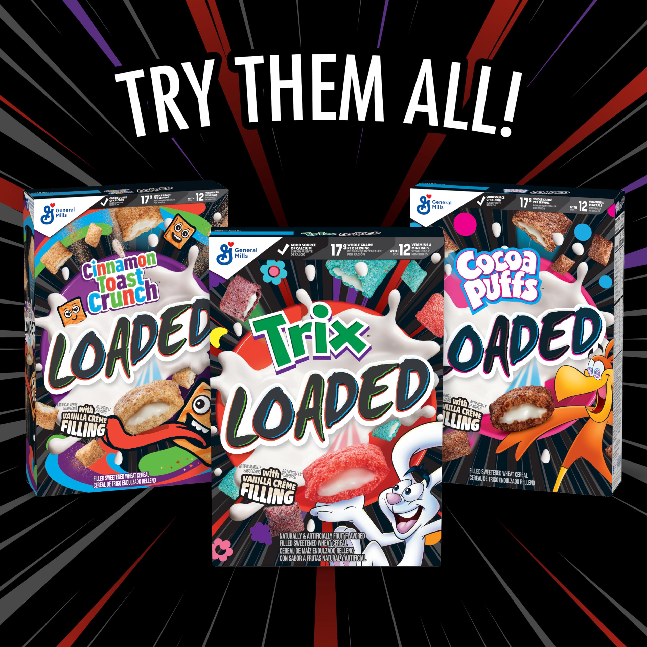 Cinnamon Toast Crunch Loaded Cereal, Cinnamon Sugar Cereal with Artificially Flavored Vanilla Crème Filling, Family Size, 15.1 oz