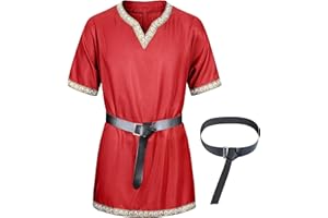 TOGROP Mens Medieval Costume Viking Tunic Knight Warrior Renaissance Shirts with Belt