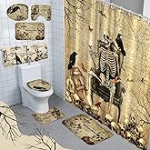 FuWeave 8 Pcs Gothic Shower Curtain Set for Bathroom Include Vintage Skeleton Towels Non Slip Skull Rugs Toilet Lid Cover Spooky Spider Web Bath Mat and 12 Hooks for Gothic Bathroom Decor
