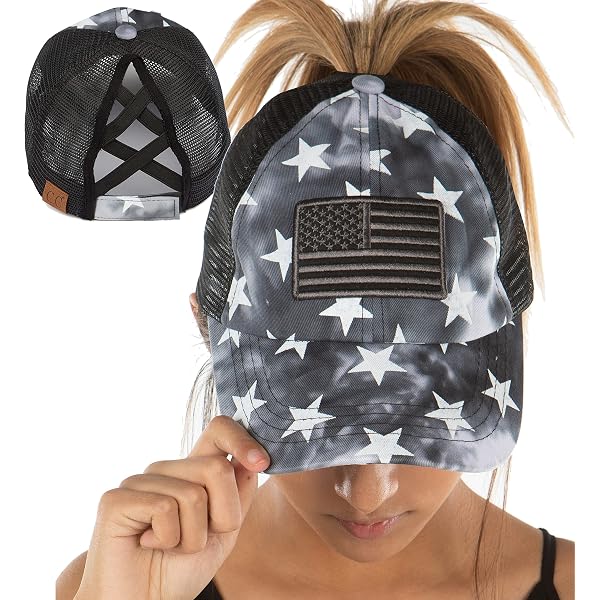 UTOWO Women Baseball-Caps Distressed-American-Flag Ponytail  display picture 1