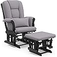 Storkcraft Tuscany Custom Glider and Ottoman with Free Lumbar Pillow (Black/Slate Gray Swirl) - Cleanable Upholstered Comfort Rocking Nursery Chair with Ottoman
