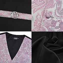 GUSLESON Mens Silver Pink Vest Tie and Bow Tie Set