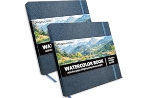 DagouColor Watercolor Journal Book, 8.5"x8.5", 2 Pack, 300GSM, 24 Sheets Cold-Pressed Water Color Paper Pad, Fabric Cover & E