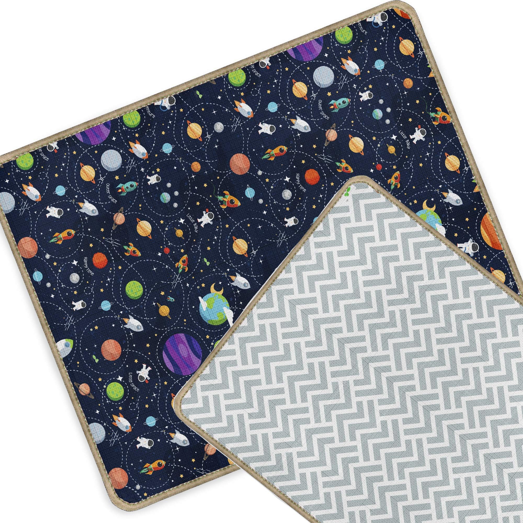 Space Baby Play Mat 79x71x0.7 Inches, Double Sided & Reversible Playmat, Waterproof & Anti-Slippery Activity Rug, Playful for Tummy Time
