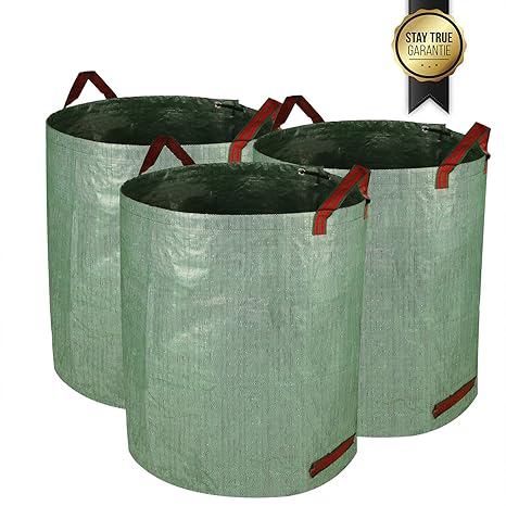 Speedsporting Gartensack, 3er 272L Gartenabfallsack aus robustem Wasserdichtes Polypropylen-Gewebe - Selbststehend und Faltba