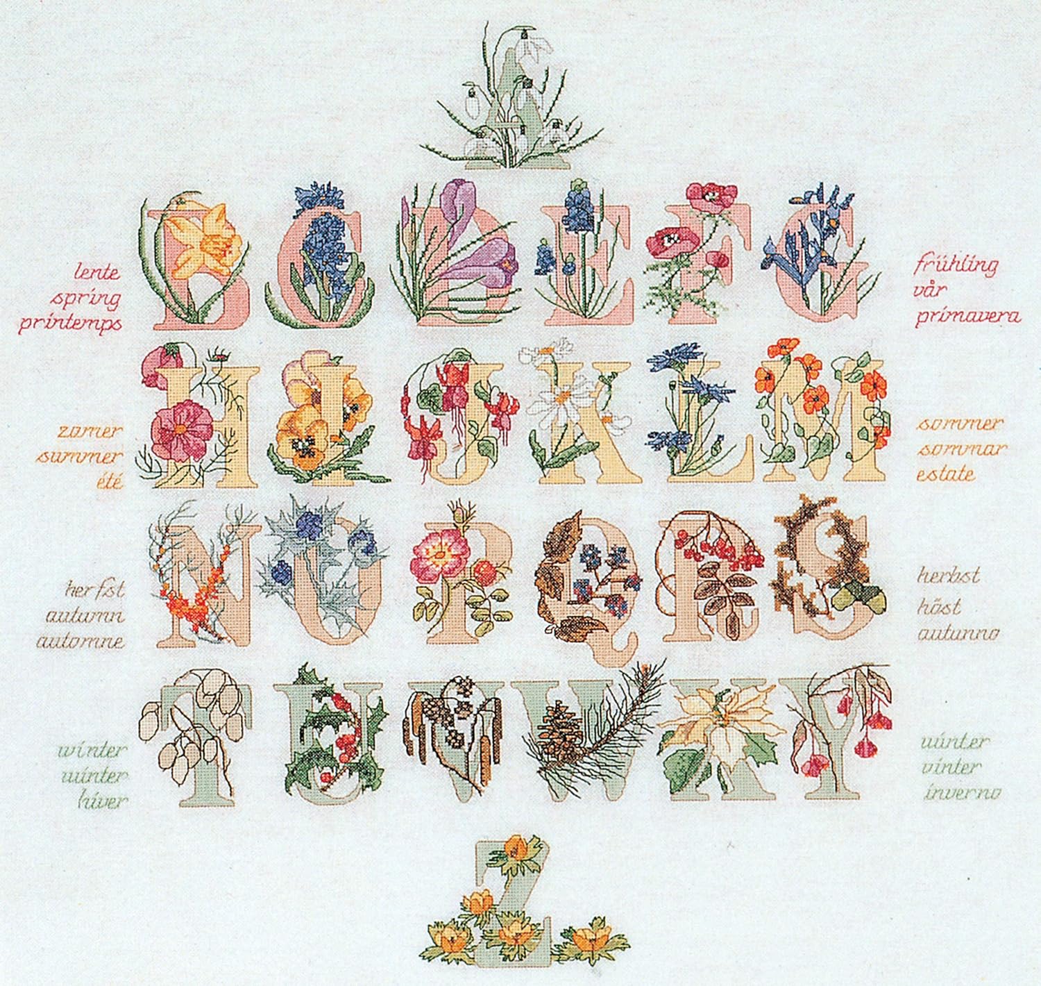 2025 Floral Alphabet Linen Cross Stitch Kit, Multi-colour, 60x57cm