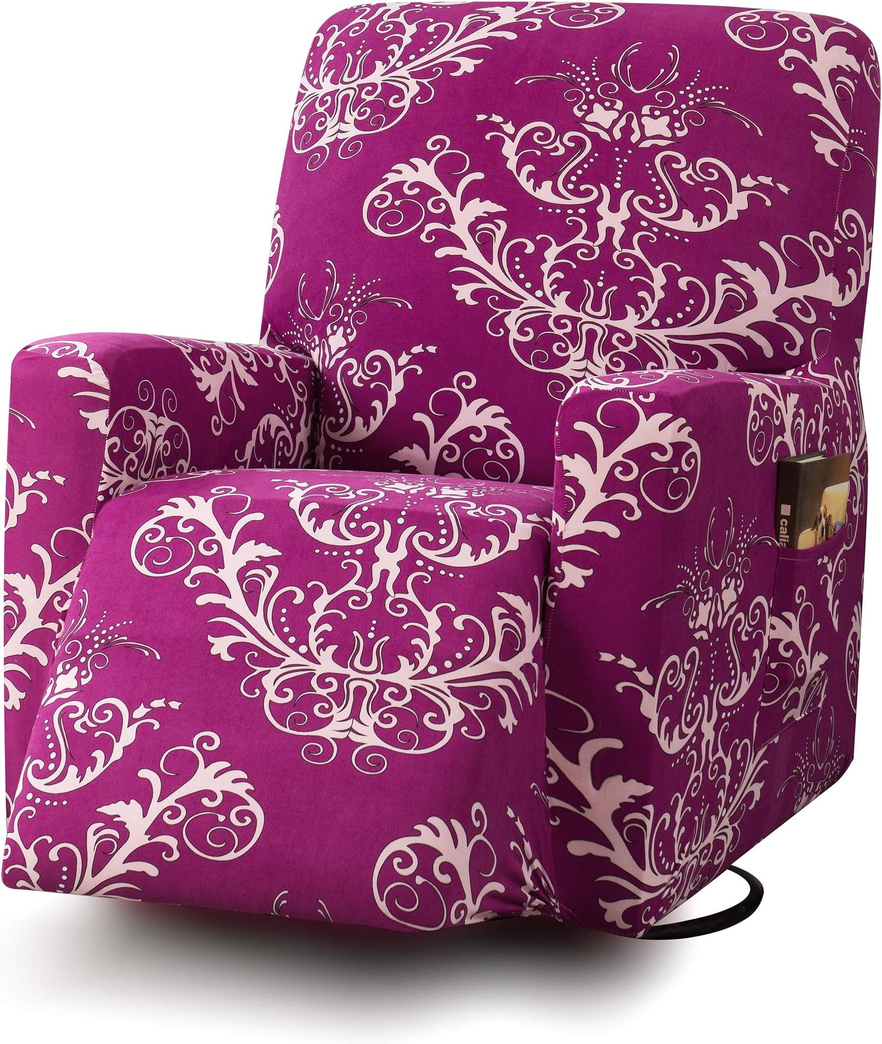 TIKAMI Recliner Slipcovers Stretch Printed Chair Covers with Side Pocket Washable Lazy Boy Furniture Protector(Amaranth Print)