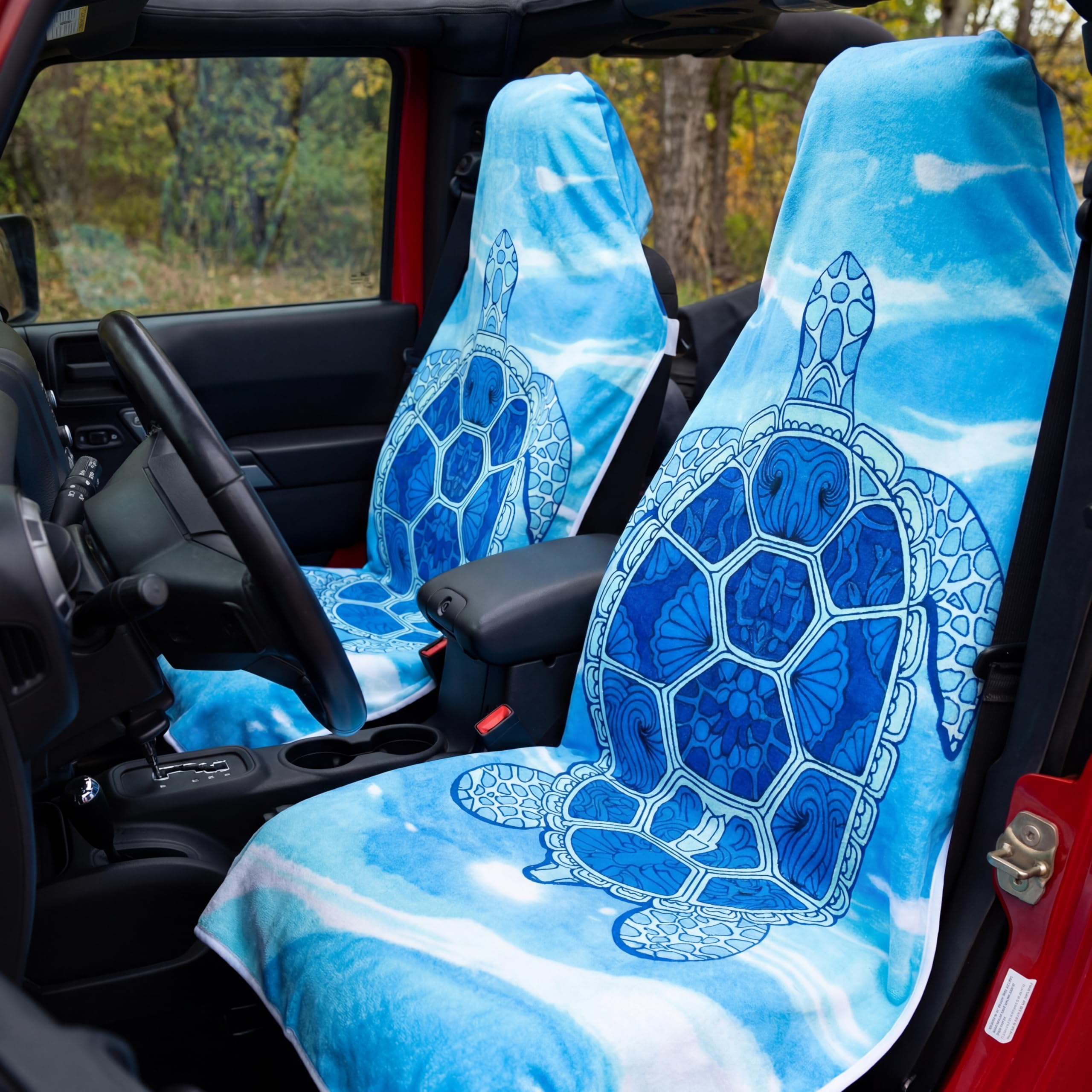 Photo 1 of ***needs cleaning**Datanly 2 Pack Waterproof Seat Car Cover Towel Sea Turtle Blue Car Cover Towel for Front of The Cars Trucks SUV Seat Covers for Gym Workout Running Swimming Beach Hiking Sweat