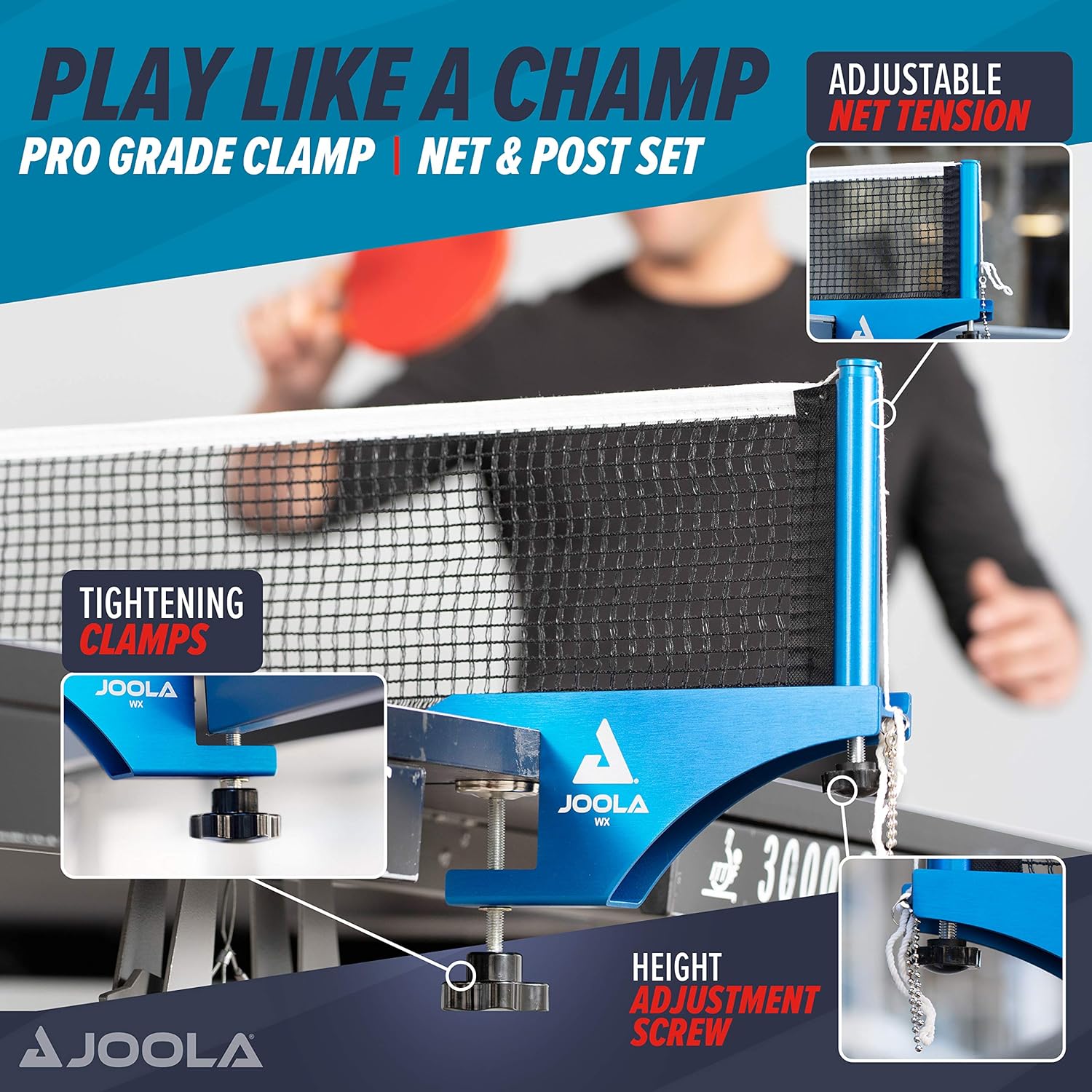 JOOLA Professional Grade WX Aluminum Indoor & Outdoor Table Tennis Net and Post Set - Quick Setup - 72in Regulation Ping Pong Net - Reinforced Cotton Blend Net w/Adjustable Tensioning System : Sports & Outdoors