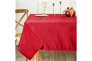 ARIDUR Christmas Tablecloth Snowflake Decorations, Rectangle Christmas Red Jacquard Damask Fabric Tablecloth for Holiday, Winter Christmas Decorations Indoor Table Cloth 60x84 Inch