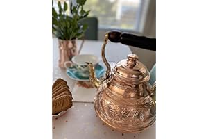 Craft&Luxe Handmade Copper Teapot, Vintage Style, Authentic, Hammered, Copper Gift, Coffee Pot, 1.35L, 7x9 inches