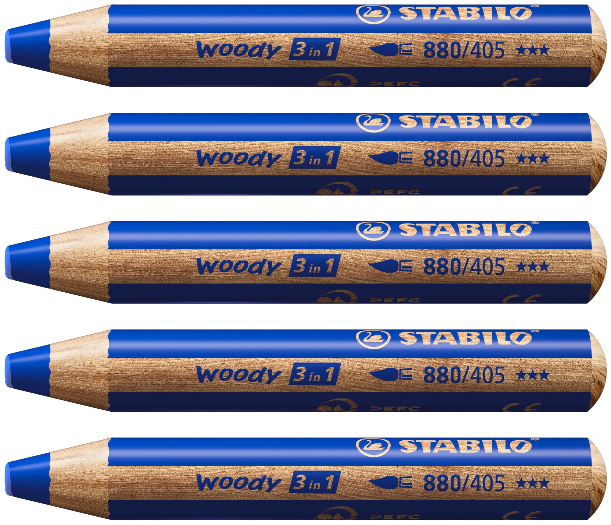 STABILO woody 3-in-1 - Multi-Talented Pencil - Pack of 5 - Ultramarine